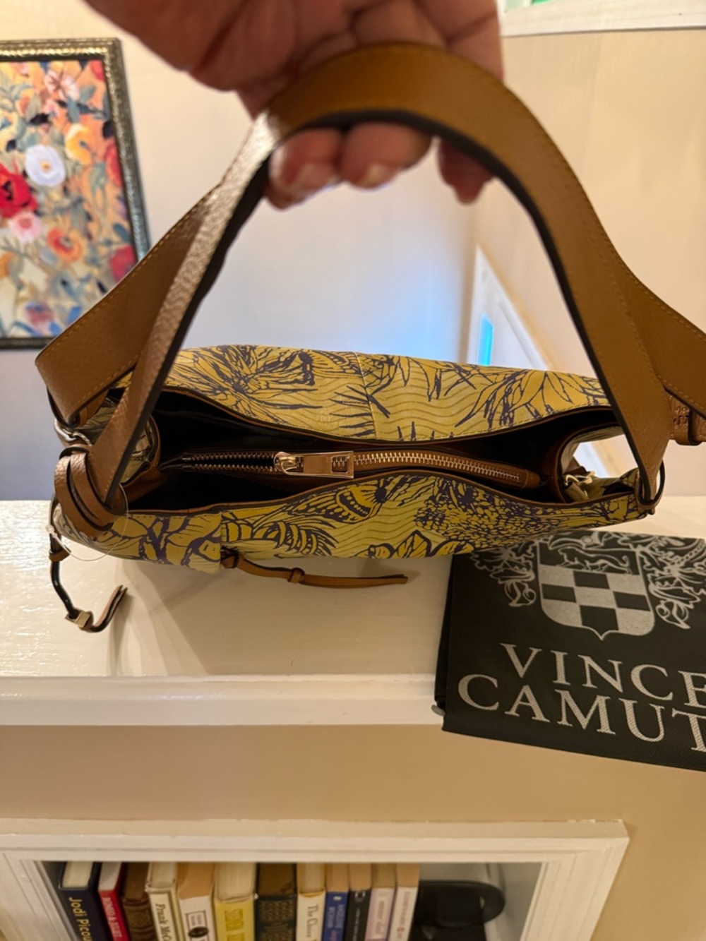 Vince Camuto Tania Convertible Leather Tote ~Tropical Yellow/Purple NWOT w/dusty - Picture 13 of 17